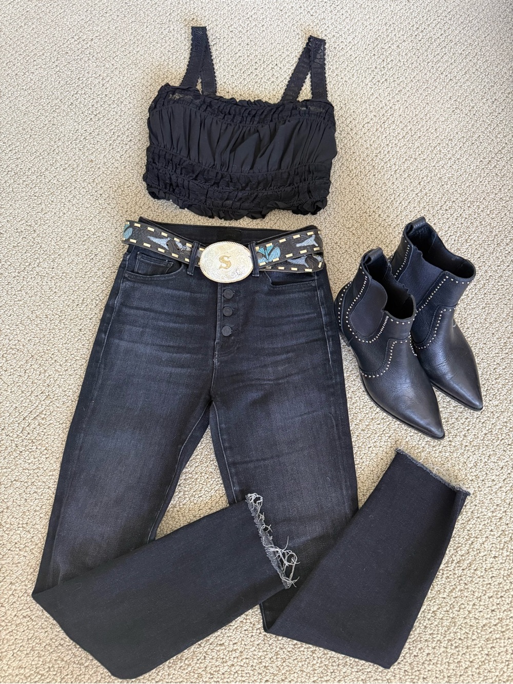 PAIGE Black Studded Pointed-Ankle Boots - Picture 2 of 6